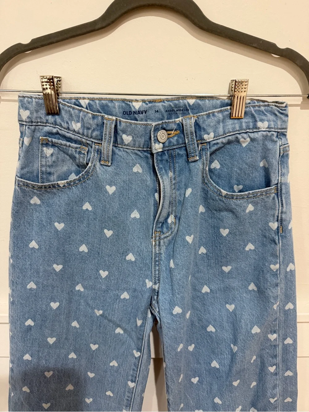 Old Navy denim Heart Print Straight-Leg Jeans, girls 14